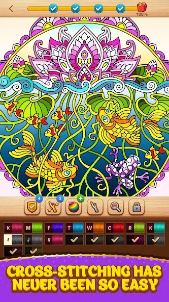 Cross Stitch Coloring Mandala (Кроссстиль раскрашивание мандала)  [МОД Бесконечные деньги] Screenshot 2