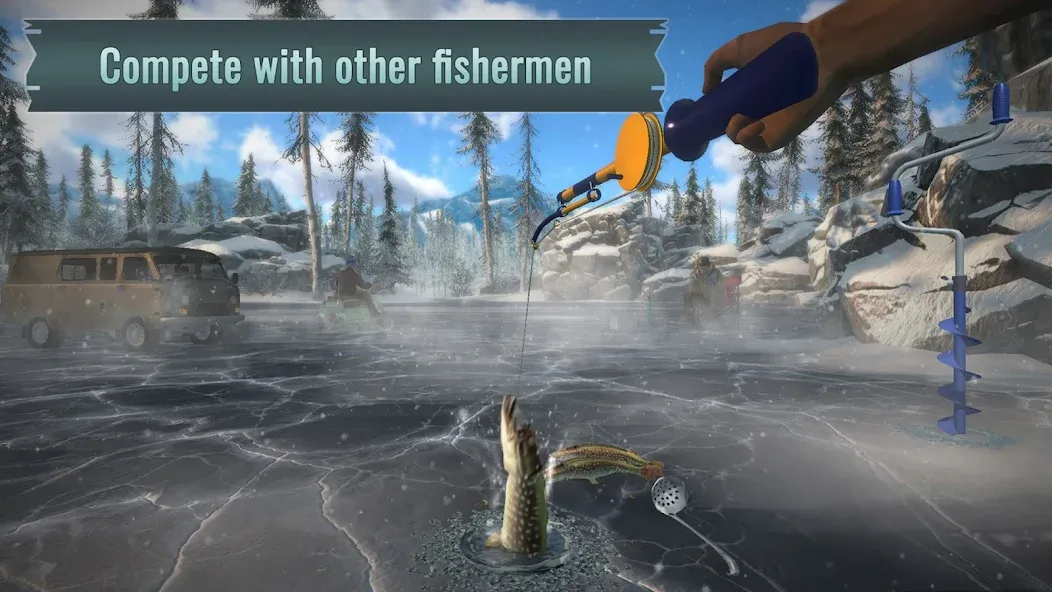 Ice fishing game. Catch bass.  [МОД Бесконечные деньги] Screenshot 2