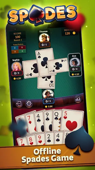 Spades - Offline Card Games (Спейдс)  [МОД Бесконечные деньги] Screenshot 1