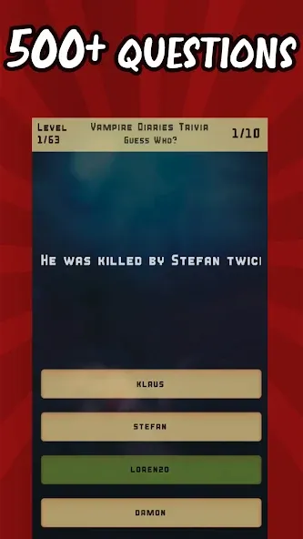 Vampire Diaries Quiz Trivia (Вампирские дневники викторина виктрия)  [МОД Mega Pack] Screenshot 1